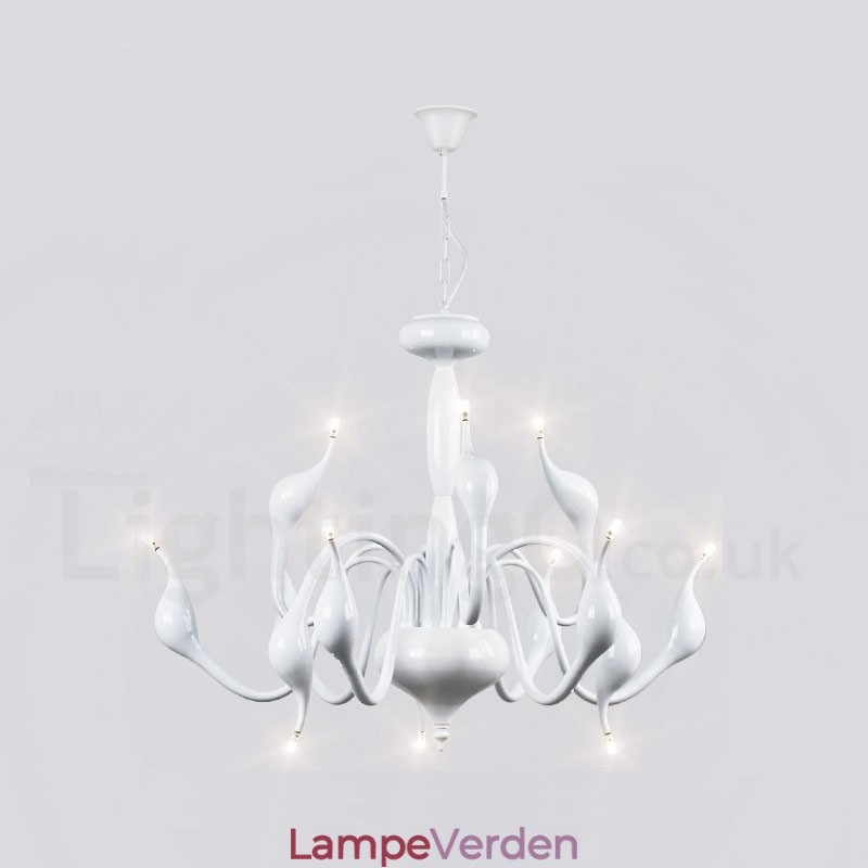 12 lys moderne svane hvid metal lysekrone pendel lys