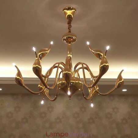 12 lys moderne svane guld metal lysekrone pendel lys 12 lys moderne svane guld metal lysekrone pendel lys