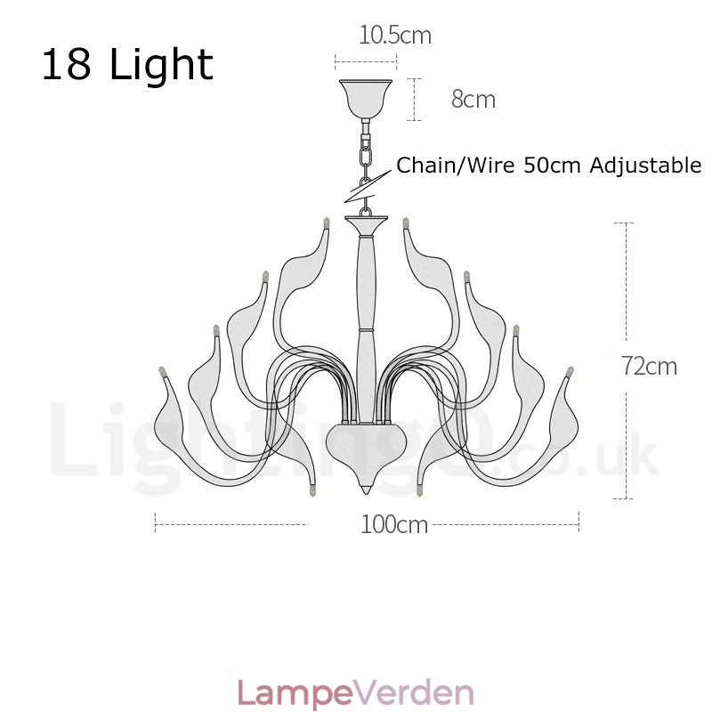 18 lys rustfrit stolpe Moderne Swan lysekrone lys G4 sort færdig