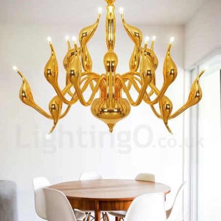 18 lys rustfrit stolpe moderne Swan lysekrone lys G4 guld færdig 18 lys rustfrit stolpe moderne Swan lysekrone lys G4 guld færdig