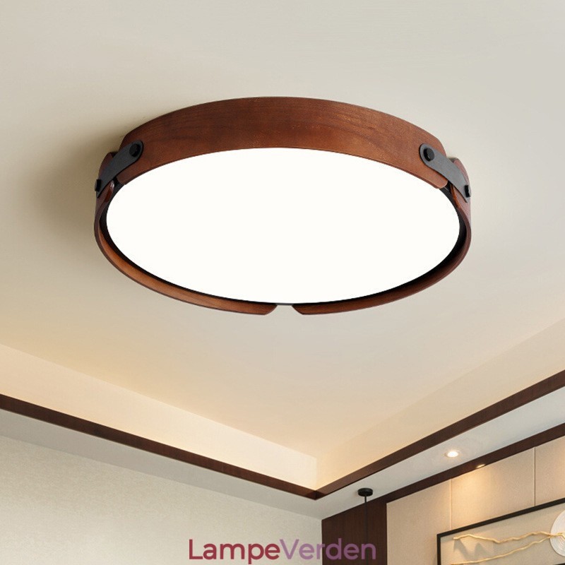 Nordisk Rund Simple Sort Valnød Træ Flush Mounted Loftslampe