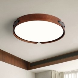 Nordisk Rund Simple Sort Valnød Træ Flush Mounted Loftslampe