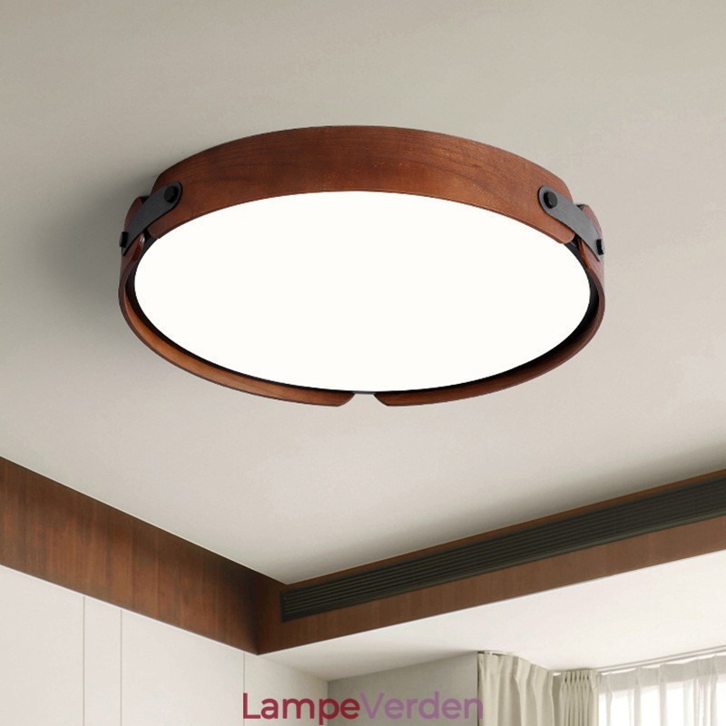 Nordisk Rund Simple Sort Valnød Træ Flush Mounted Loftslampe