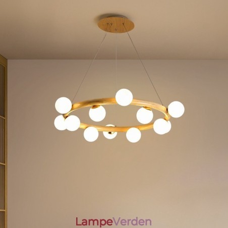 Nordic Ring Enkel moderne træ vedhæng lysekrone med bønneskærme Nordic Ring Enkel moderne træ vedhæng lysekrone med bønneskærme