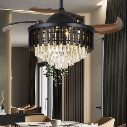 Optrækkelig Loftsventilator Lys Krystal Loftsventilator