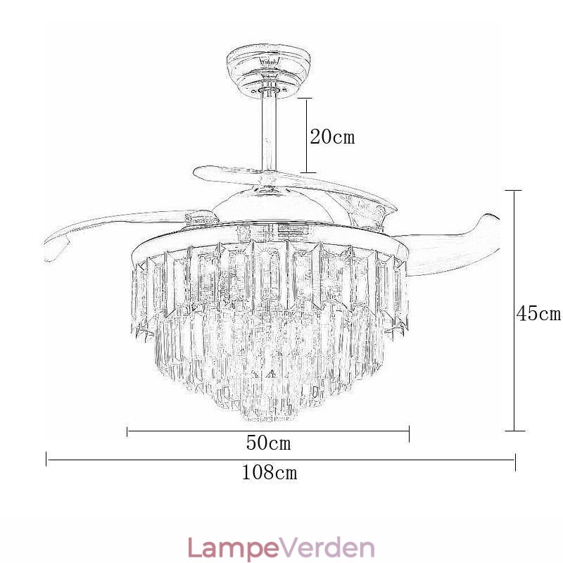 Optrækkelig Loftsventilator Lys Krystal Loftsventilator