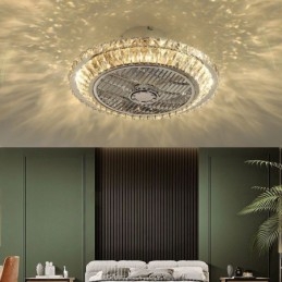 Krystal Loftsventilator Lys Guld Rund Loftslampe