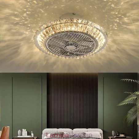 Krystal Loftsventilator Lys Guld Rund Loftslampe Krystal Loftsventilator Lys Guld Rund Loftslampe