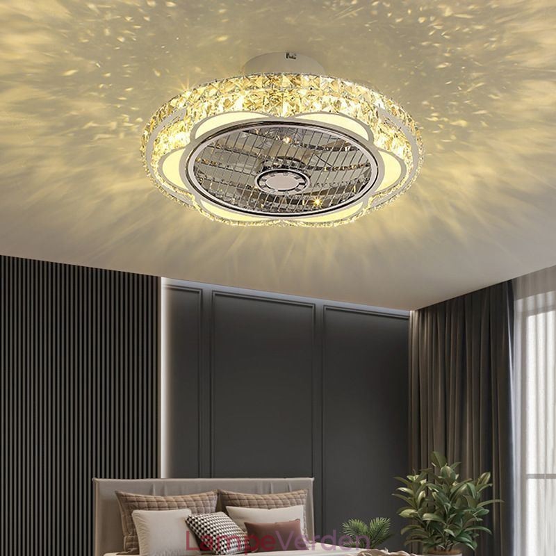 Krystal Loftsventilator Lys Guld Rund Loftslampe