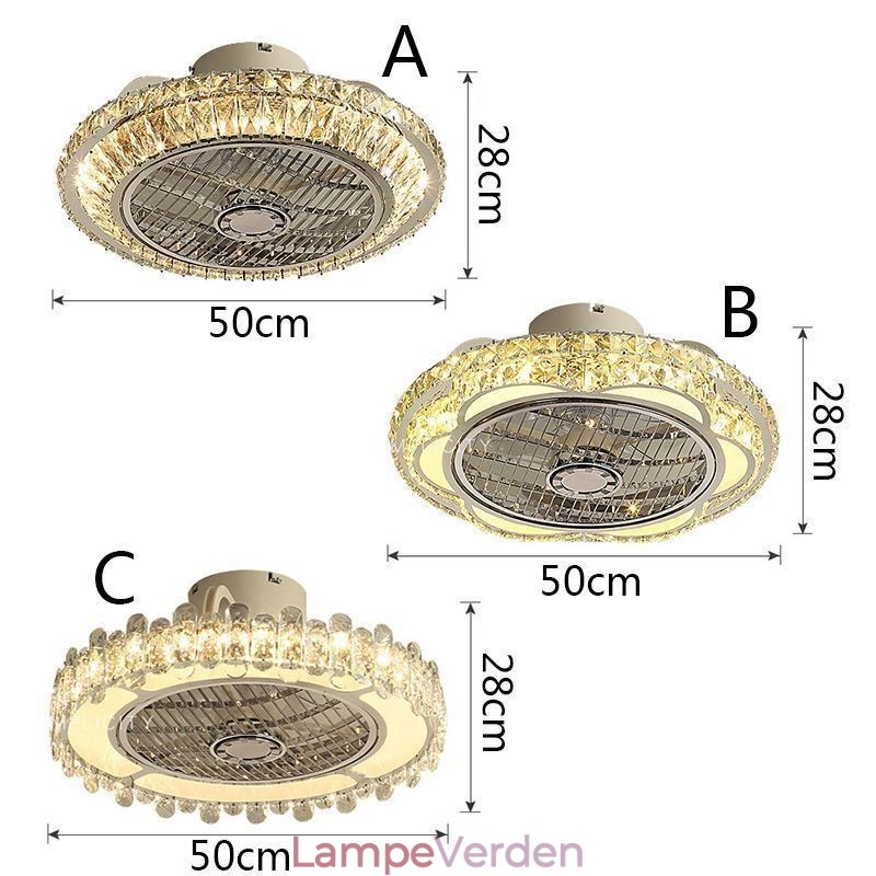 Krystal Loftsventilator Lys Guld Rund Loftslampe