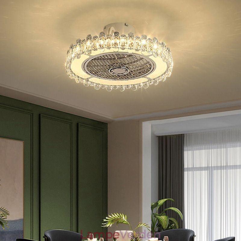 Krystal Loftsventilator Lys Guld Rund Loftslampe