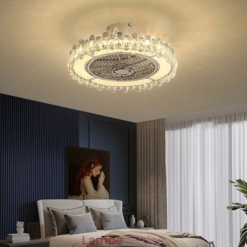 Krystal Loftsventilator Lys Guld Rund Loftslampe