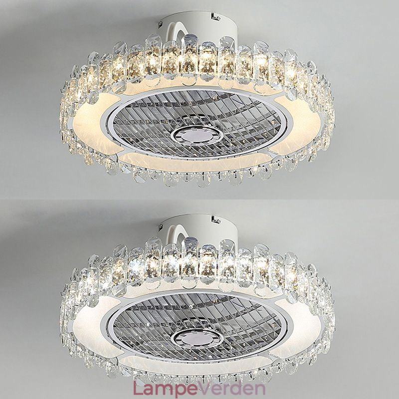 Krystal Loftsventilator Lys Guld Rund Loftslampe