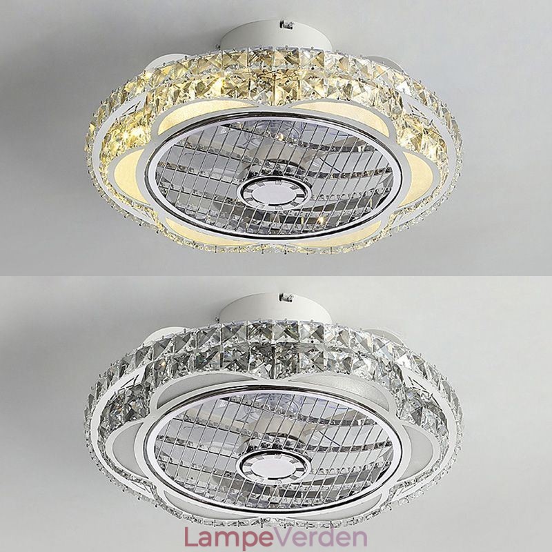 Krystal Loftsventilator Lys Guld Rund Loftslampe