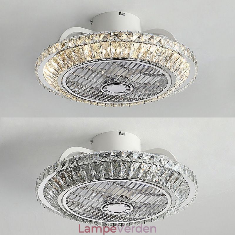 Krystal Loftsventilator Lys Guld Rund Loftslampe