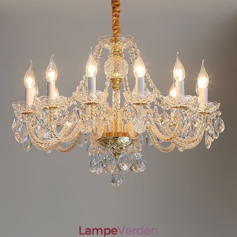 Gennemsigtig krystal lysekrone europæisk guld krop Luksus Decrative loftslampe
