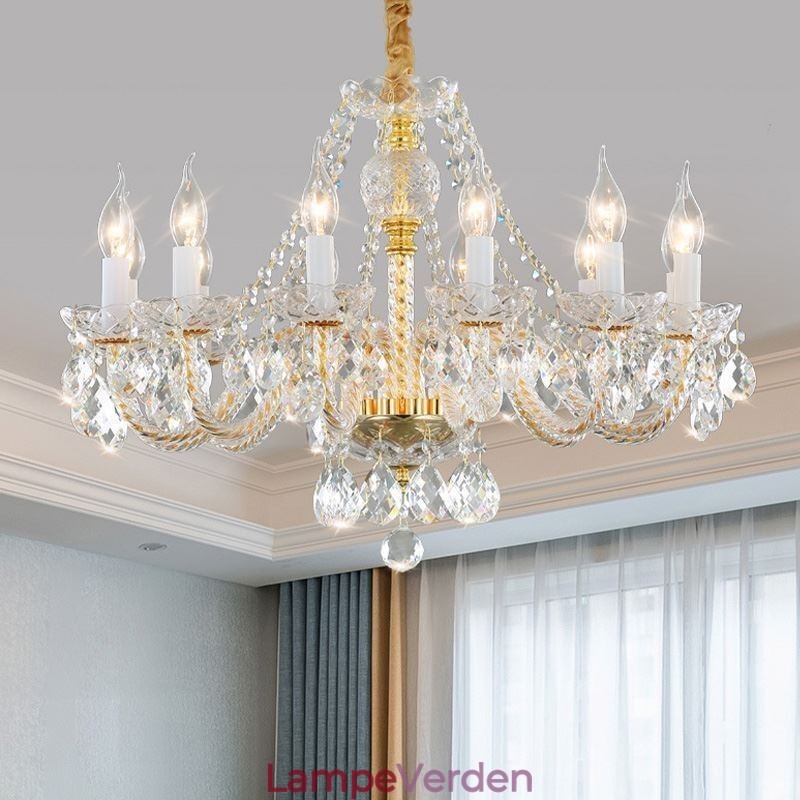 Gennemsigtig krystal lysekrone europæisk guld krop Luksus Decrative loftslampe