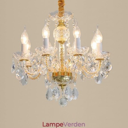Europæisk klar krystal lysekrone glas lampehus 8 lys guld krop loftslampe Europæisk klar krystal lysekrone glas lampehus 8 lys guld krop loftslampe