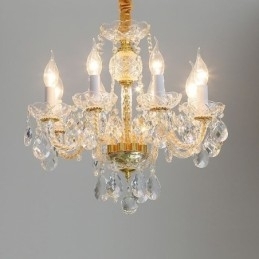 Europæisk klar krystal lysekrone glas lampehus 8 lys guld krop loftslampe
