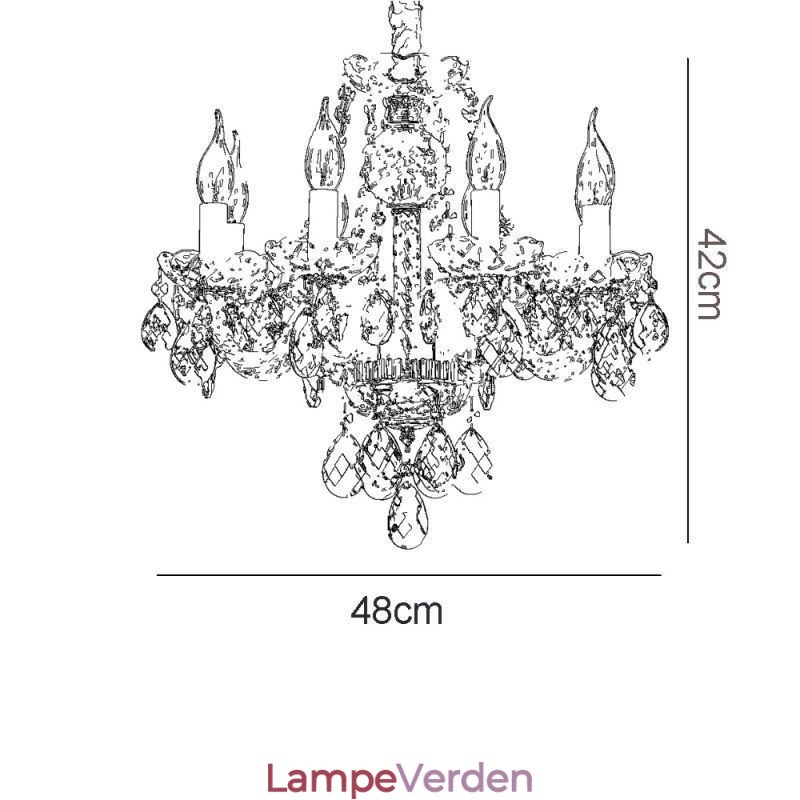 Europæisk klar krystal lysekrone glas lampehus 8 lys guld krop loftslampe