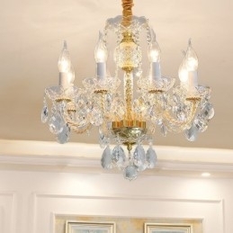 Europæisk klar krystal lysekrone glas lampehus 8 lys guld krop loftslampe