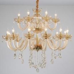 Elegant krystallysekrone europæisk cognacfarve loftslys glashus dobbeltlag 12+6 lys