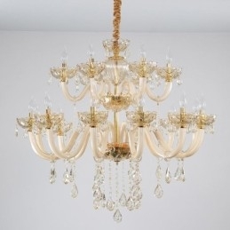 Elegant krystallysekrone europæisk cognacfarve loftslys glashus dobbeltlag 12+6 lys