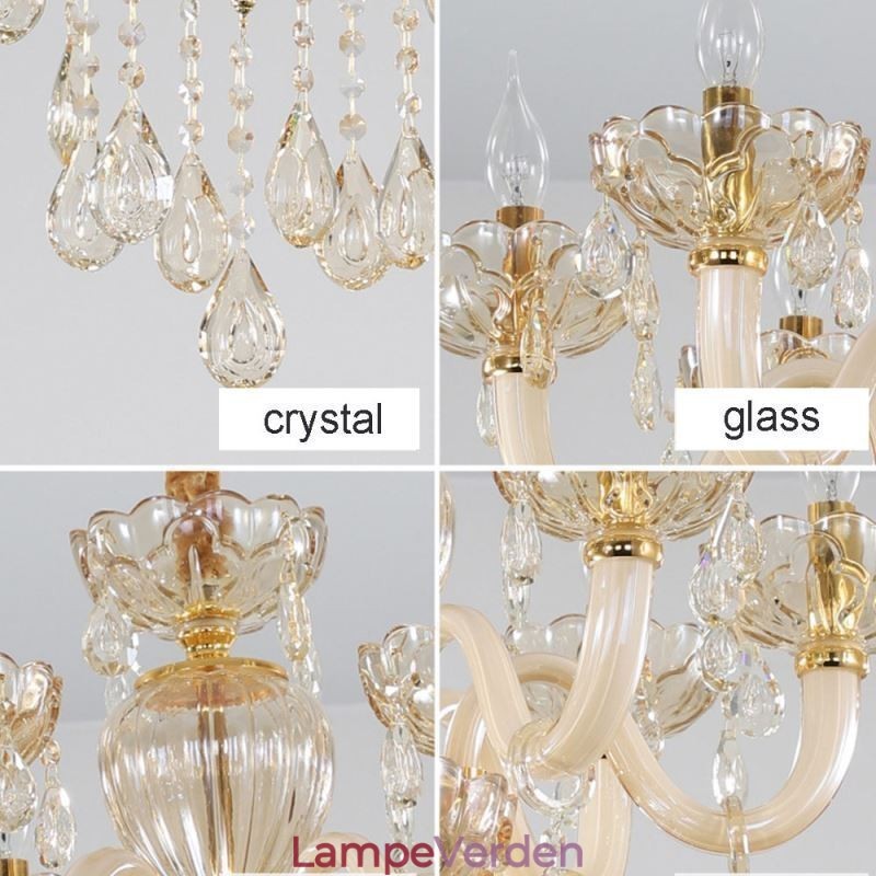 Elegant krystallysekrone europæisk cognacfarve loftslys glashus dobbeltlag 12+6 lys