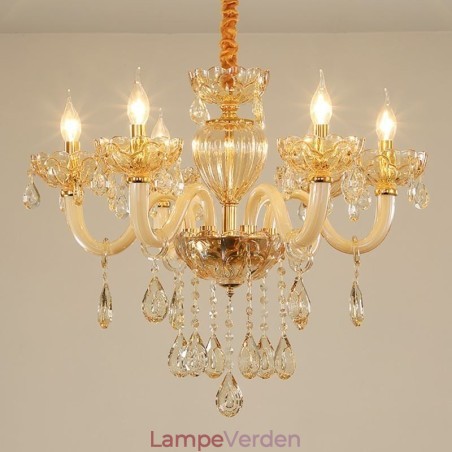Smukke krystal lysekrone europæisk cognac farve loftslys glas krop 8 lys Smukke krystal lysekrone europæisk cognac farve loftslys glas krop 8 lys