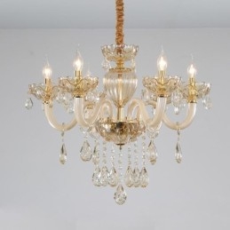 Smukke krystal lysekrone europæisk cognac farve loftslys glas krop 8 lys