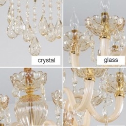 Smukke krystal lysekrone europæisk cognac farve loftslys glas krop 8 lys