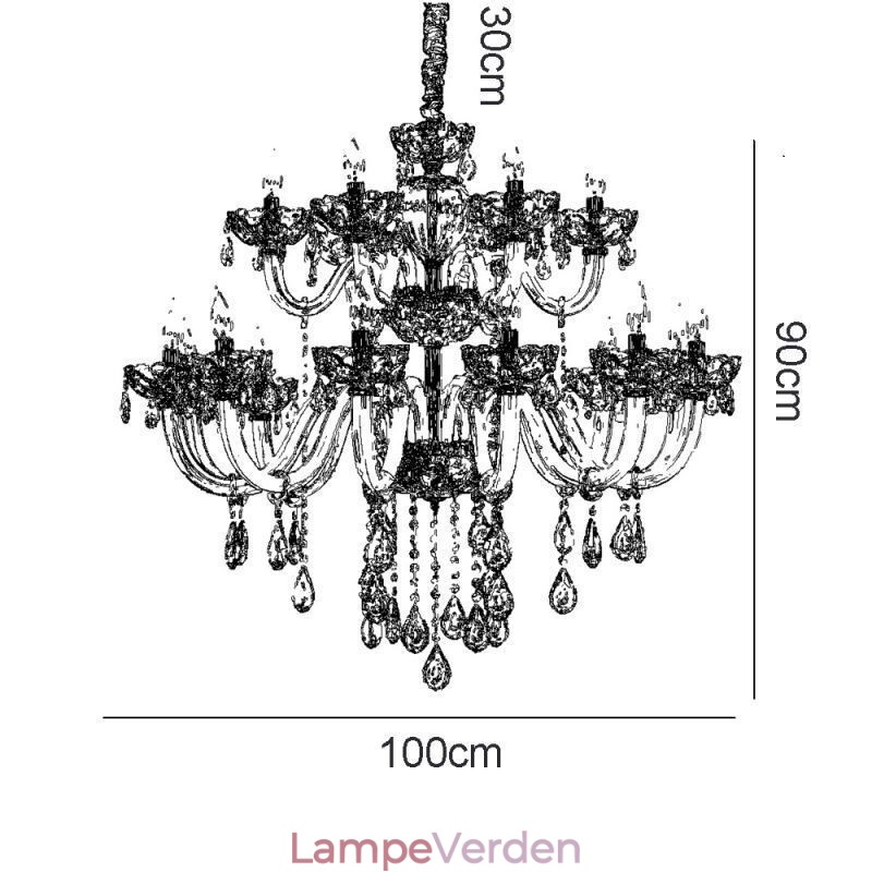 Luksuriøs krystallysekrone Europæisk Cognacfarve Loftslampe Glashus Dobbeltlag 12+6 lys