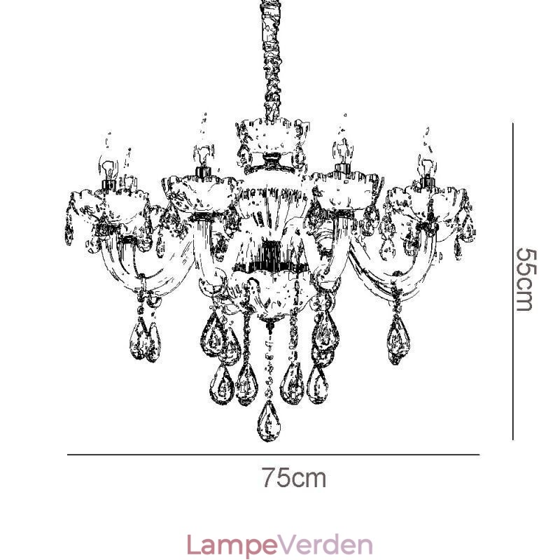 Iøjnefaldende krystallysekrone Europæisk cognacfarve loftslampe glashus 8 lys