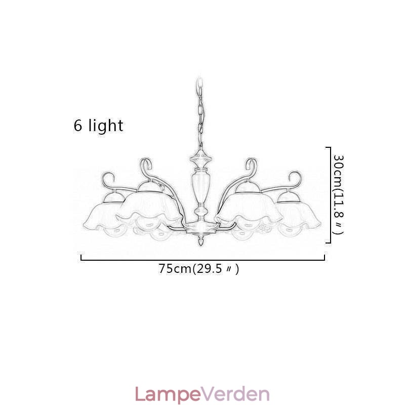 Nordisk Iron Pendel Lys Blomst Form Glas Lampeskærm Lysekrone