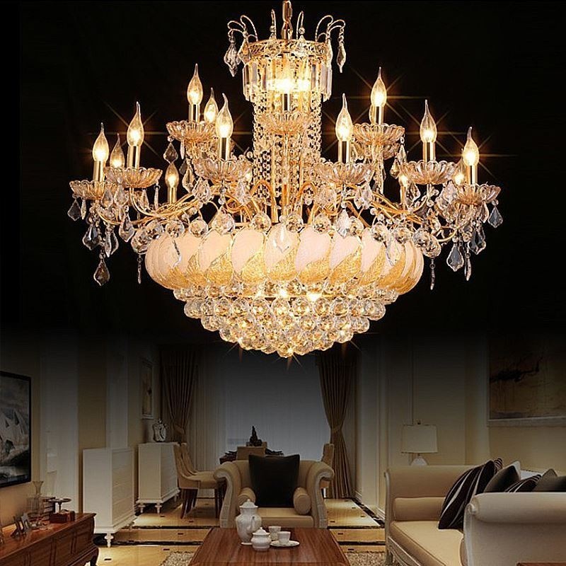Stor luksus crystal lysekrone europæisk guld loftslampe