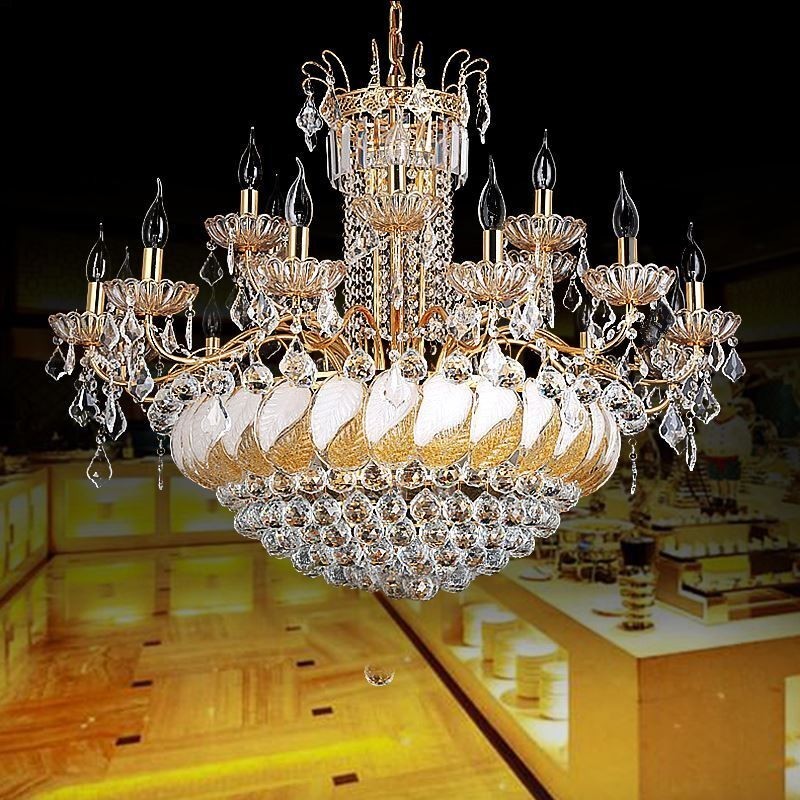 Stor luksus crystal lysekrone europæisk guld loftslampe