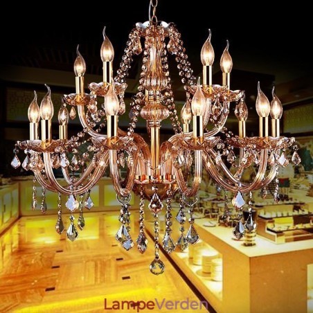 Europæisk krystal lysekrone Elegant stor pendel rav Europæisk krystal lysekrone Elegant stor pendel rav