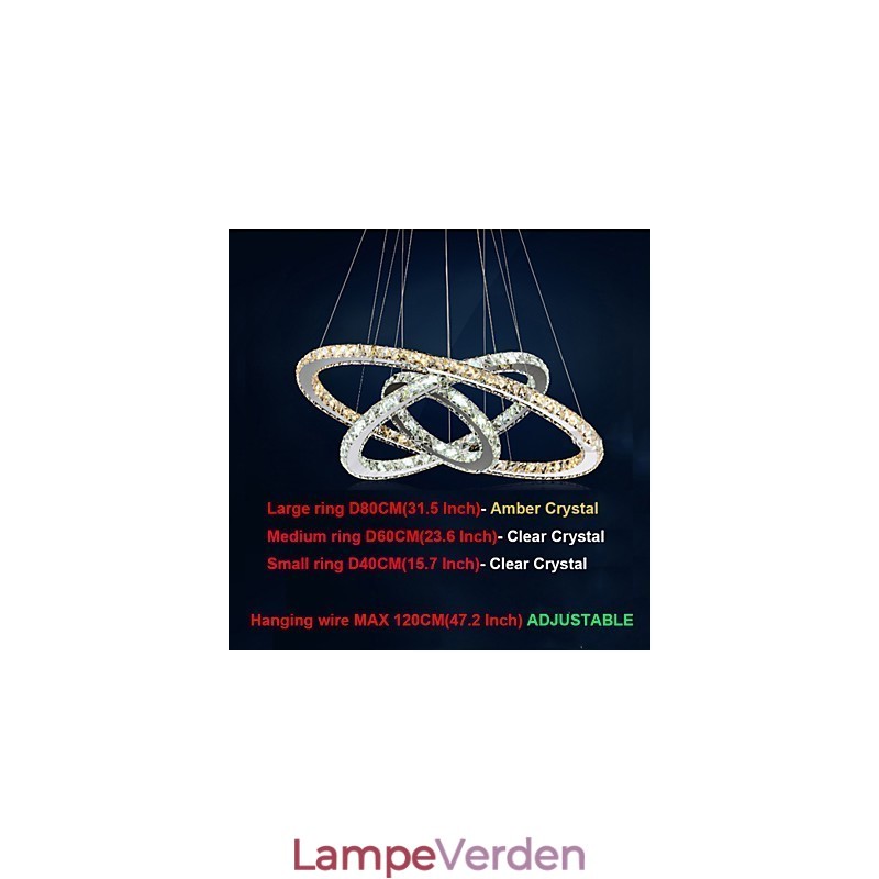 Pendellamper Amber og Clear K9 Crystal Chandelier Lights Belysning med 3 ring