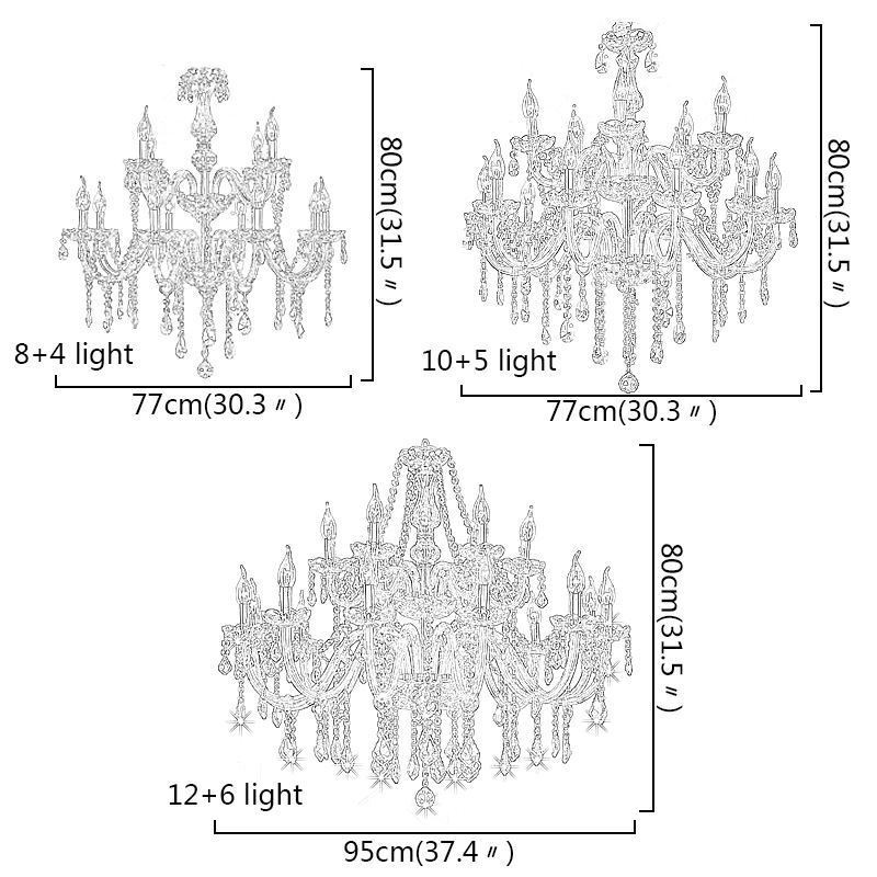 Europæisk krystal lysekrone gennemsigtig pendel