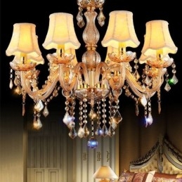 Europæisk krystal lysekrone Elegant rav pendel lys