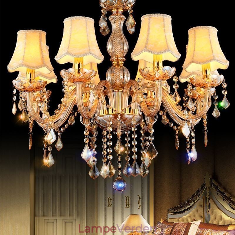 Europæisk krystal lysekrone Elegant rav pendel lys