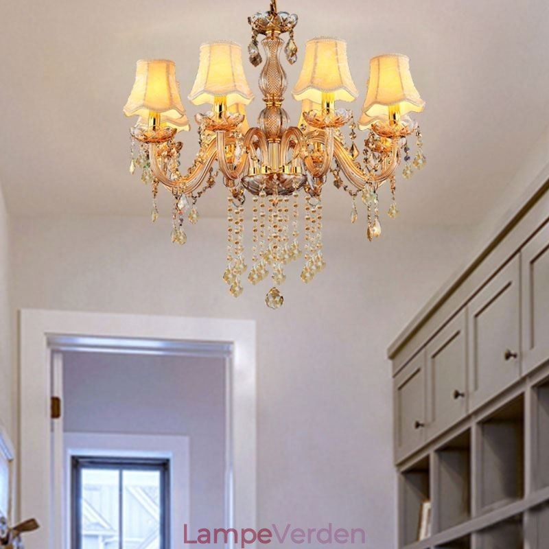 Europæisk krystal lysekrone Elegant rav pendel lys