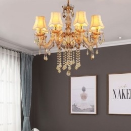 Europæisk krystal lysekrone Elegant rav pendel lys