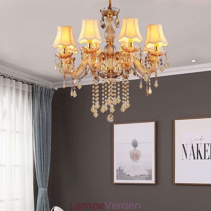 Europæisk krystal lysekrone Elegant rav pendel lys