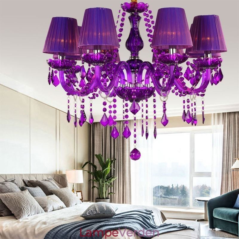Elegant krystal lysekrone europæisk stil lilla pendellampe