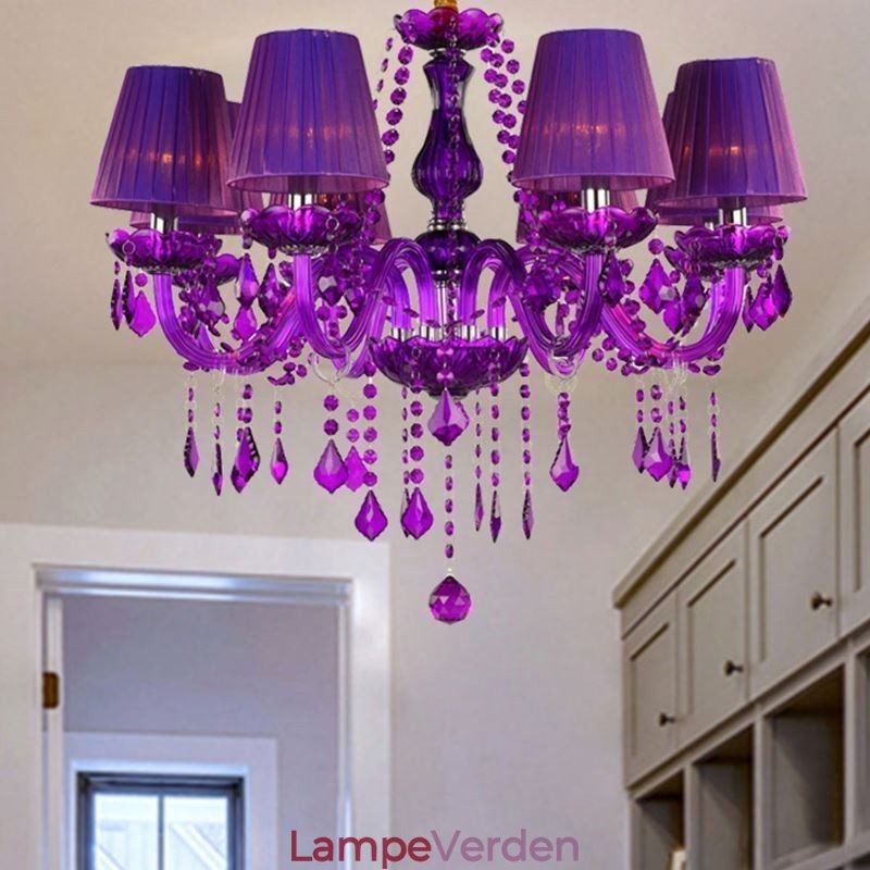 Elegant krystal lysekrone europæisk stil lilla pendellampe