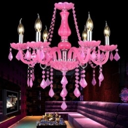 Europæisk stil Krystal lysekrone Pink Pendel Light Romantisk