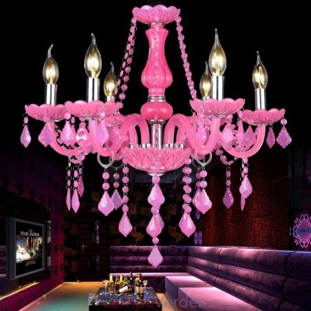 Europæisk stil Krystal lysekrone Pink Pendel Light Romantisk Europæisk stil Krystal lysekrone Pink Pendel Light Romantisk