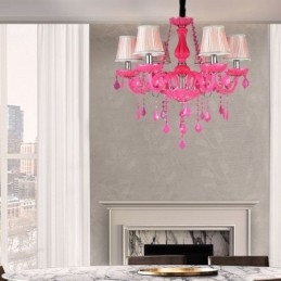 Europæisk stil Krystal lysekrone Pink Pendel Light Romantisk
