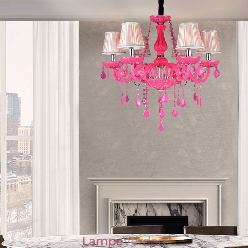 Europæisk stil Krystal lysekrone Pink Pendel Light Romantisk